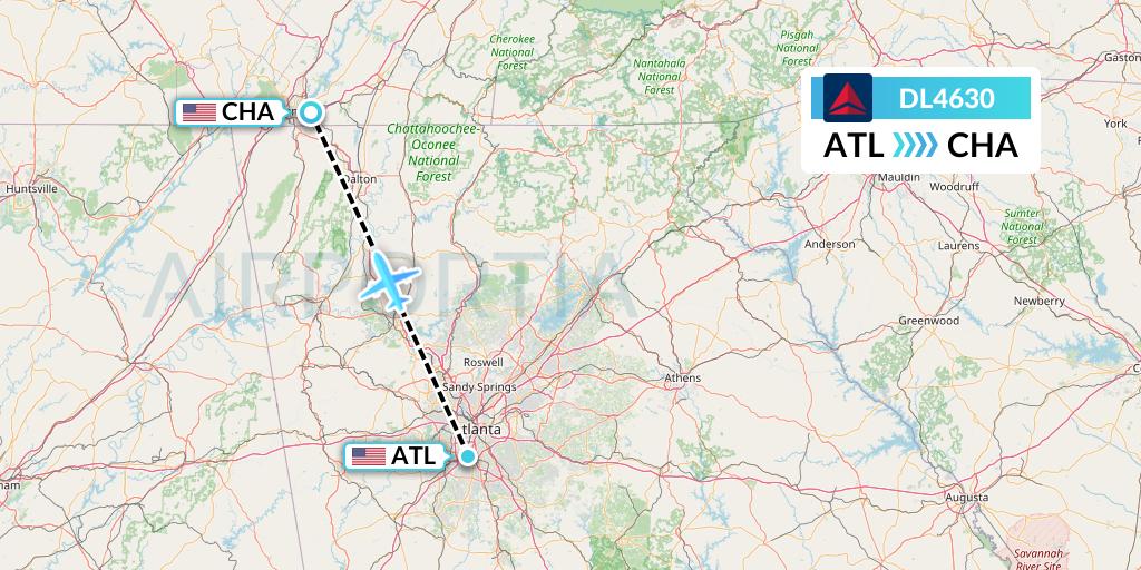 DL4630 Delta Air Lines Flight Map: Atlanta to Chattanooga