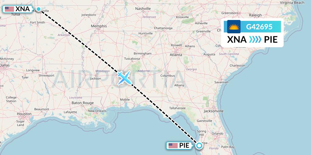 G42695 Allegiant Air Flight Map: Bentonville to St. Petersburg