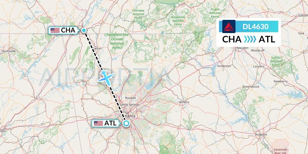 DL4630 Delta Air Lines Flight Map: Chattanooga to Atlanta