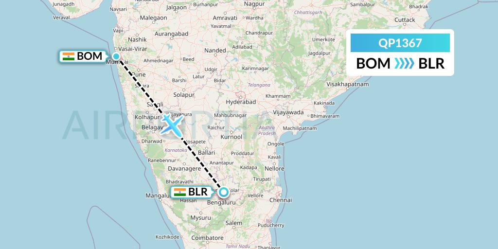 QP1367 Akasa Air Flight Map: Mumbai to Bangalore