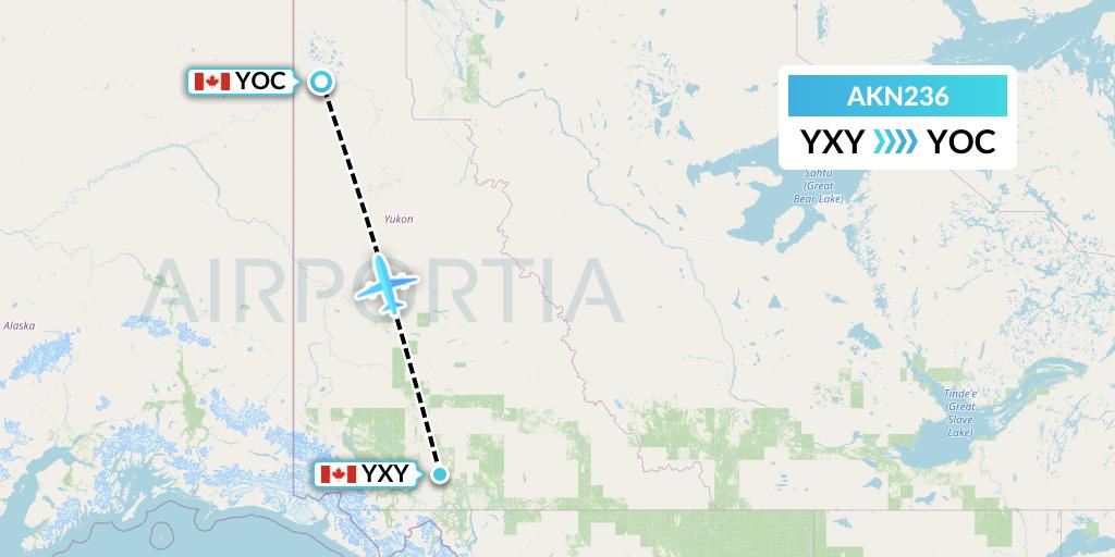 AKN236 Alkan Air Flight Map: Whitehorse to Old Crow
