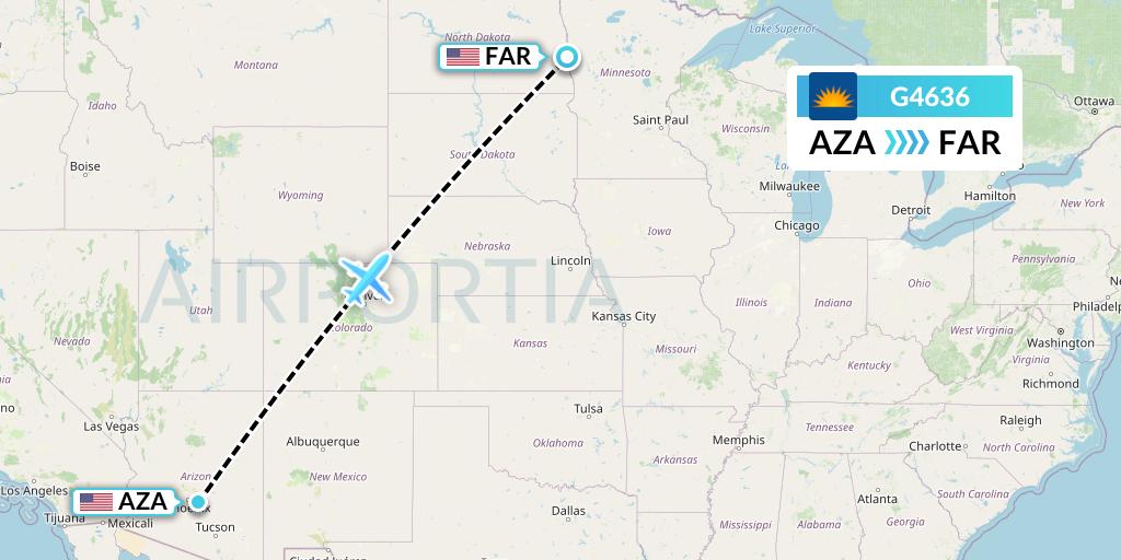 G4636 Allegiant Air Flight Map: Phoenix to Fargo