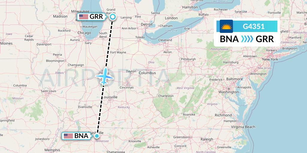 G4351 Allegiant Air Flight Map: Nashville to Grand Rapids
