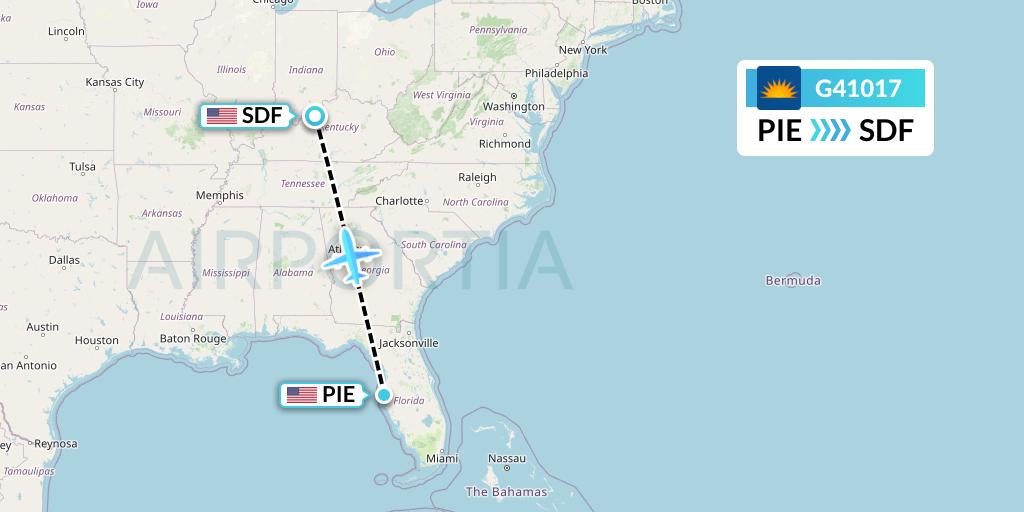 G41017 Allegiant Air Flight Map: St. Petersburg to Louisville