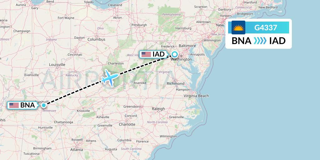 G4337 Allegiant Air Flight Map: Nashville to Washington