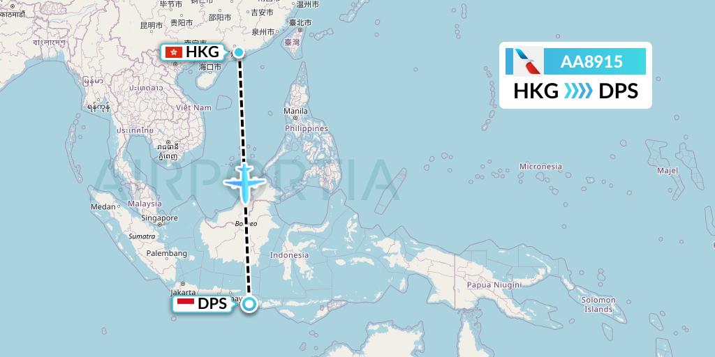 AA8915 American Airlines Flight Map: Hong Kong to Denpasar