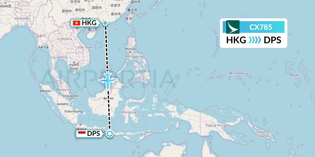 CX785 Cathay Pacific Flight Map: Hong Kong to Denpasar