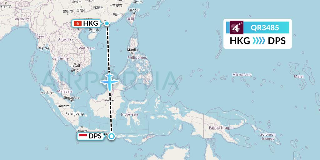 QR3485 Qatar Airways Flight Map: Hong Kong to Denpasar