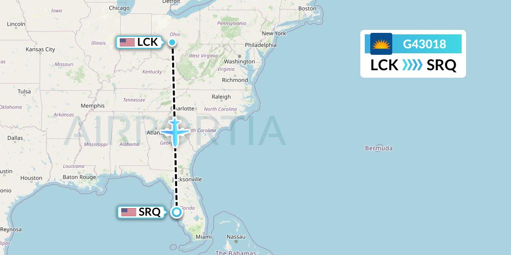 G43018 Allegiant Air Flight Map: Columbus to Sarasota