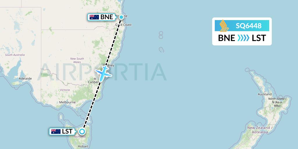 SQ6448 Singapore Airlines Flight Map: Brisbane to Launceston