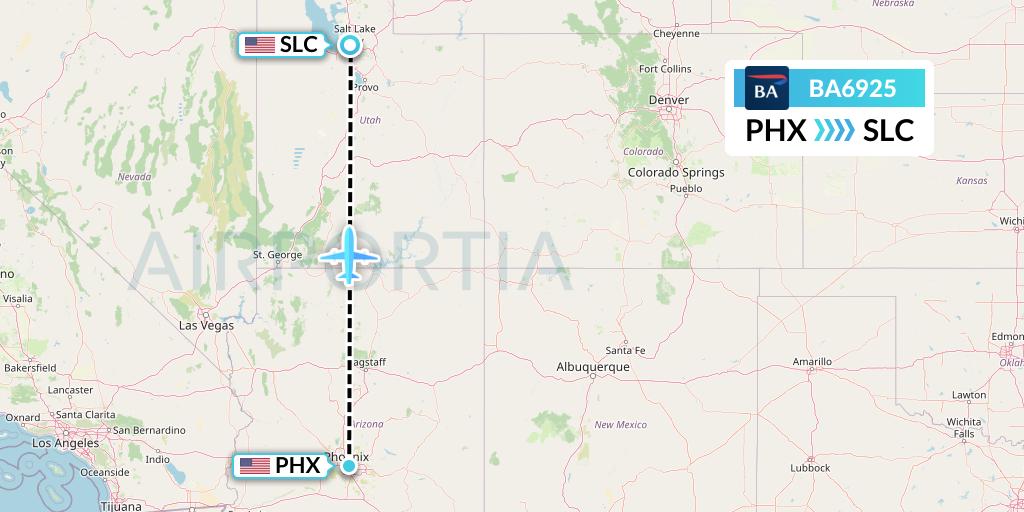 BA6925 British Airways Flight Map: Phoenix to Salt Lake City