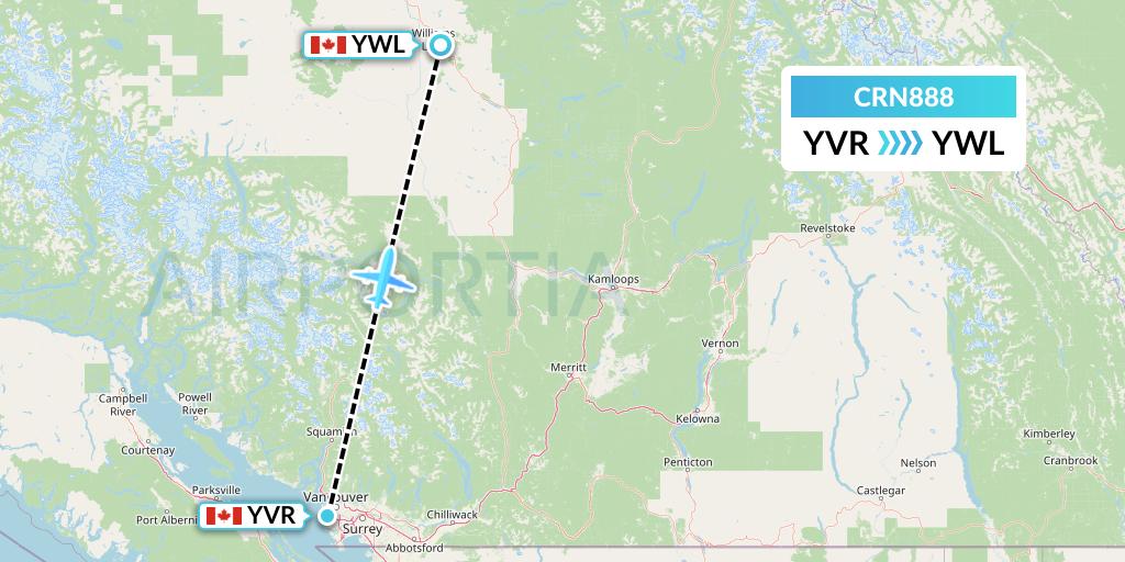 CRN888 Aerocaribbean Flight Map: Vancouver to Williams Lake
