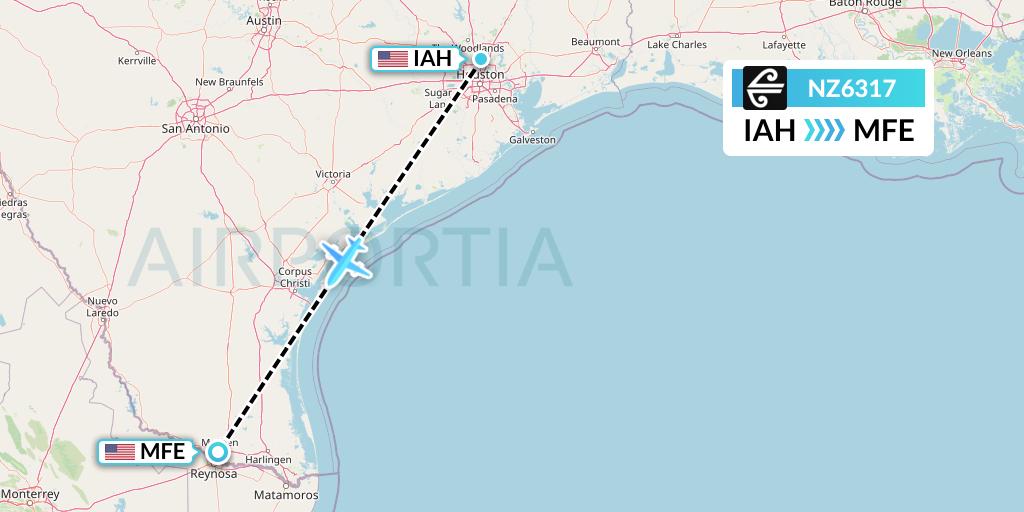 NZ6317 Air New Zealand Flight Map: Houston to McAllen