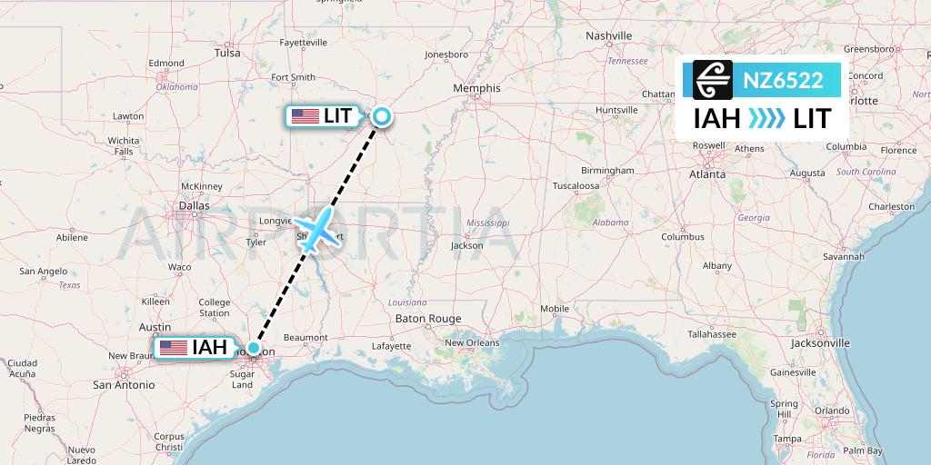 NZ6522 Air New Zealand Flight Map: Houston to Little Rock