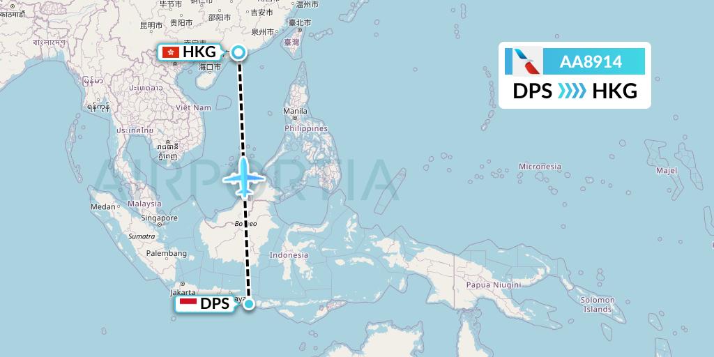 AA8914 American Airlines Flight Map: Denpasar to Hong Kong
