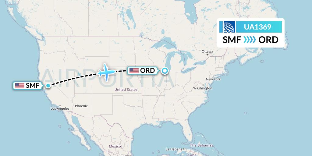 UA1369 United Airlines Flight Map: Sacramento to Chicago