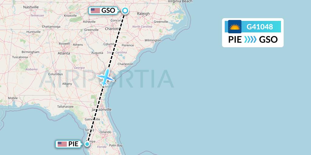 G41048 Allegiant Air Flight Map: St. Petersburg to Greensboro