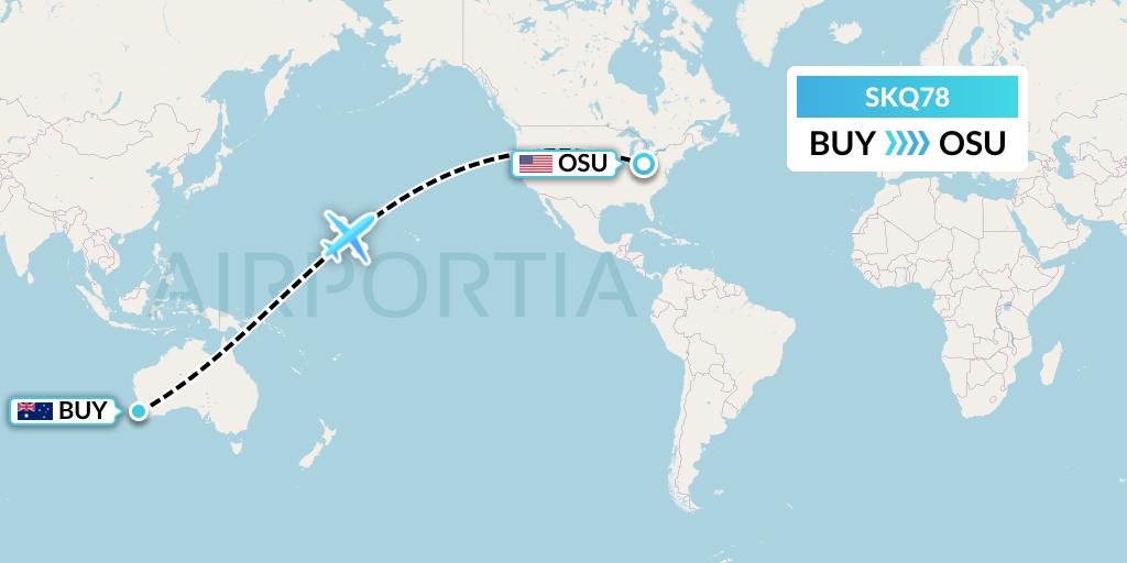 SKQ78 Labcorp Flight Map: Bunbury to Columbus