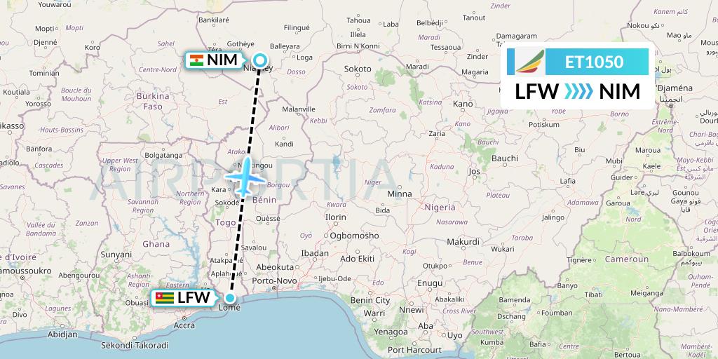 ET1050 Ethiopian Airlines Flight Map: Lome to Niamey