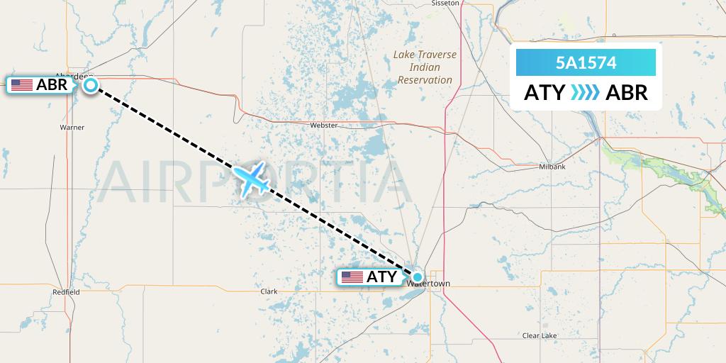 5A1574 Alpine Air Express Flight Map: Watertown to Aberdeen