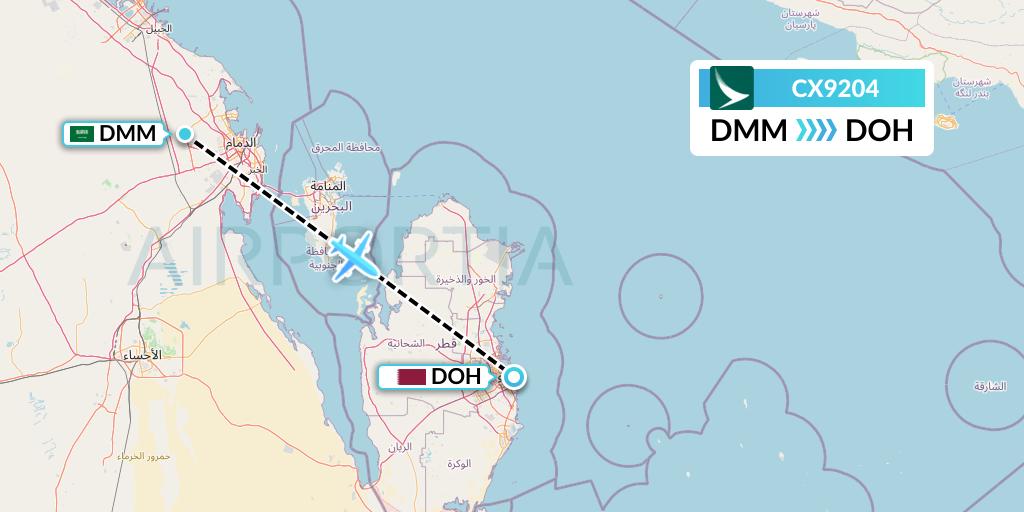 CX9204 Cathay Pacific Flight Map: Dammam to Doha