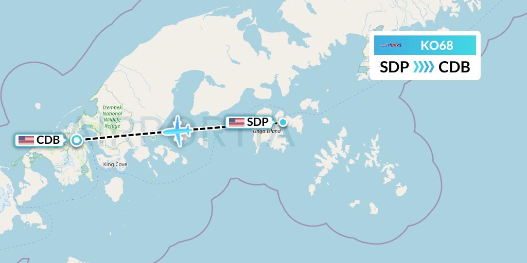 KO68 Komiaviatrans Flight Map: Sand Point to Cold Bay