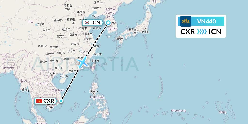 VN440 Vietnam Airlines Flight Map: Nha Trang to Seoul
