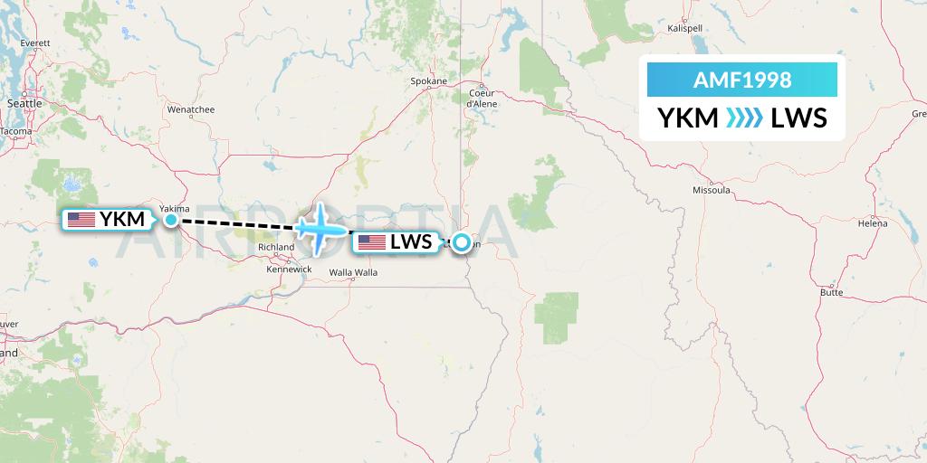 AMF1998 Ameriflight Flight Map: Yakima to Lewiston