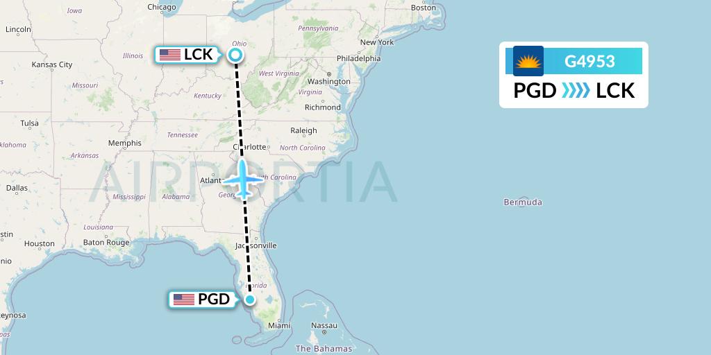 G4953 Allegiant Air Flight Map: Punta Gorda to Columbus