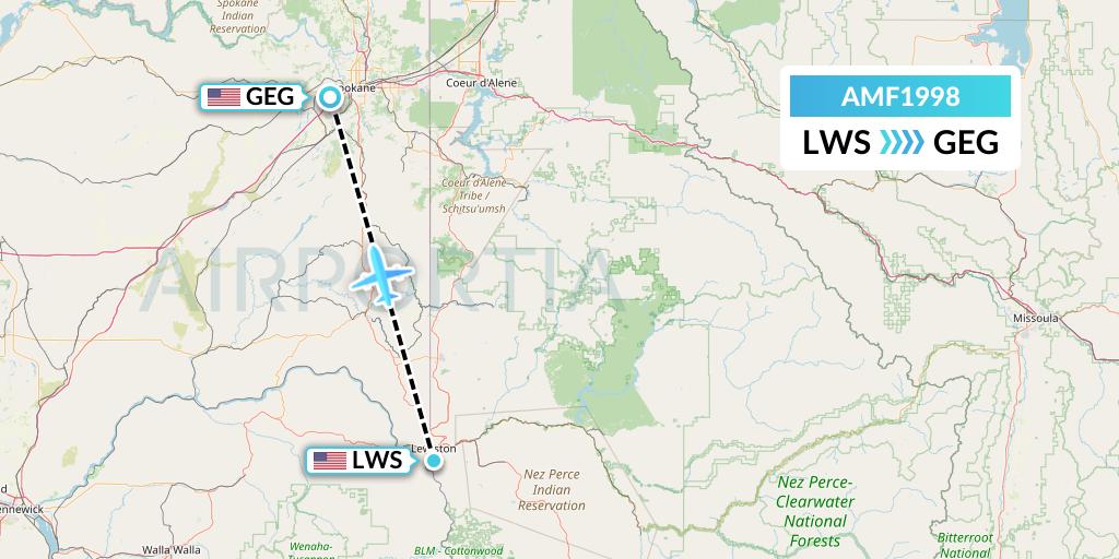 AMF1998 Ameriflight Flight Map: Lewiston to Spokane