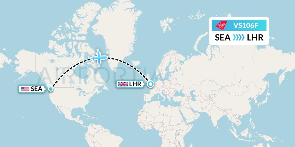 VS106F Virgin Atlantic Airways Flight Map: Seattle to London