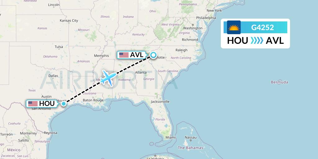 G4252 Allegiant Air Flight Map: Houston to Asheville
