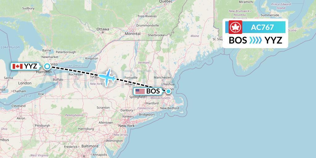 AC767 Air Canada Flight Map: Boston to Toronto