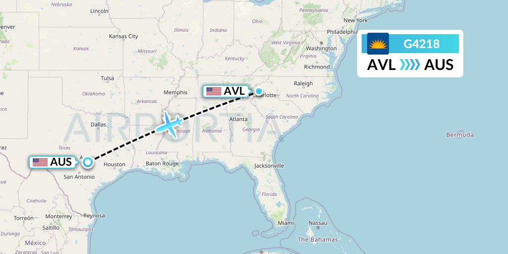 G4218 Allegiant Air Flight Map: Asheville to Austin