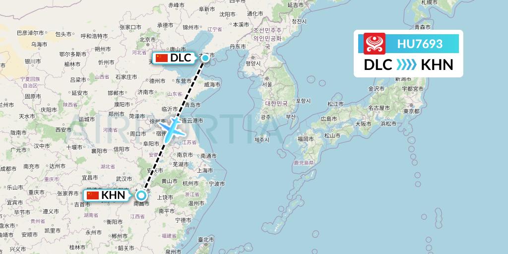 HU7693 Hainan Airlines Flight Map: Dalian to Nanchang