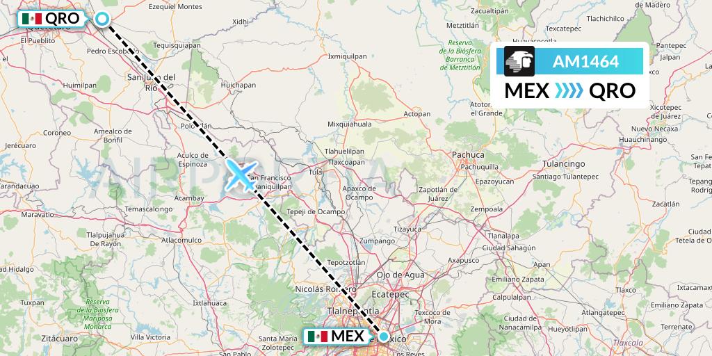 AM1464 Aeromexico Flight Map: Mexico City to Queretaro
