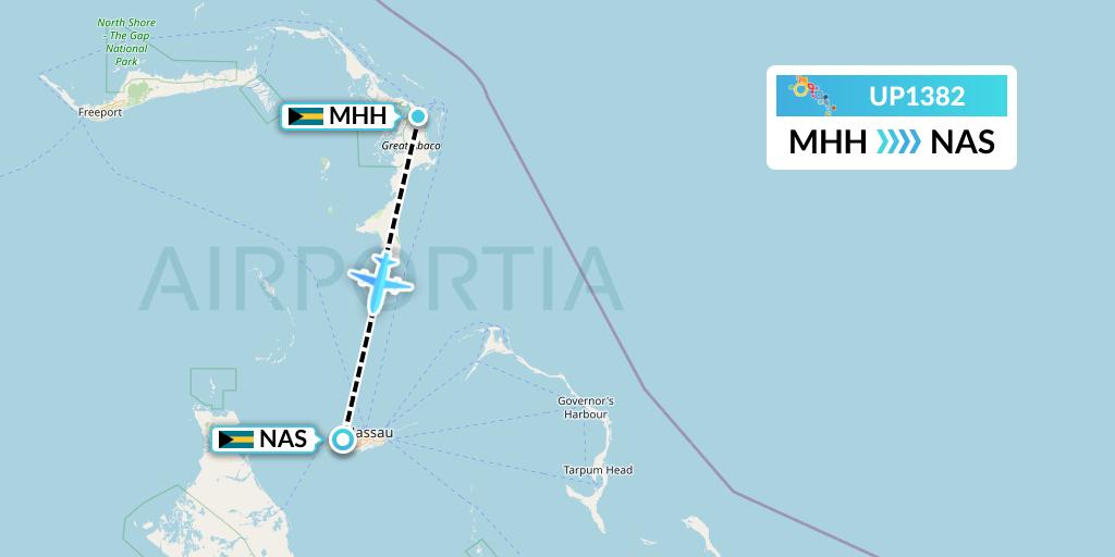 UP1382 Bahamasair Flight Map: Marsh Harbour to Nassau