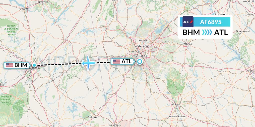 AF6895 Air France Flight Map: Birmingham to Atlanta