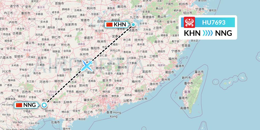 HU7693 Hainan Airlines Flight Map: Nanchang to Nanning