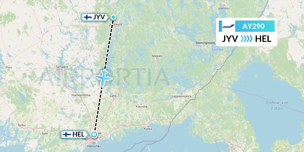 AY290 Finnair Flight Map: Jyvaskyla to Helsinki