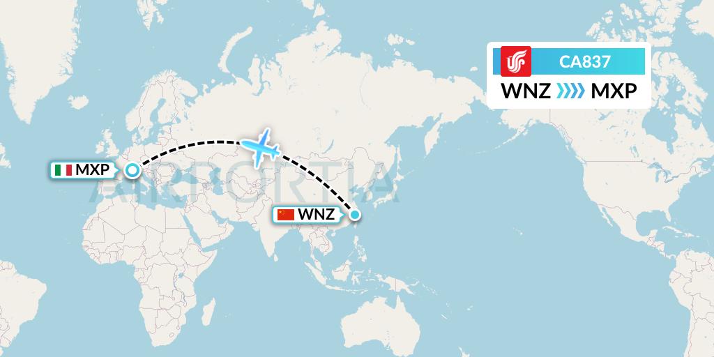 CA837 Air China Flight Map: Wenzhou to Milan