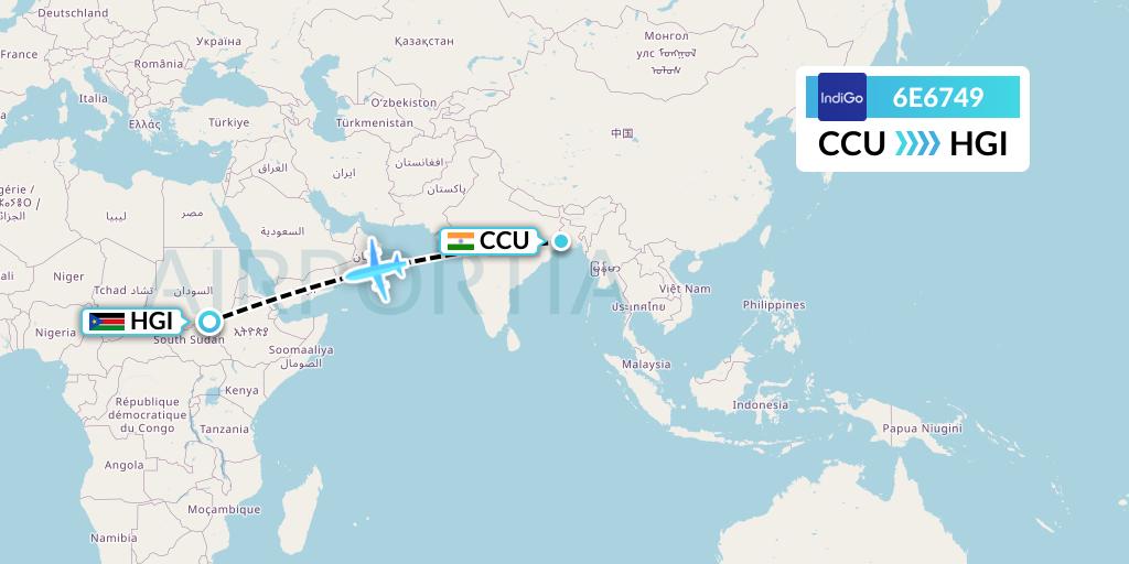 6E6749 IndiGo Airlines Flight Map: Kolkata to Higleig