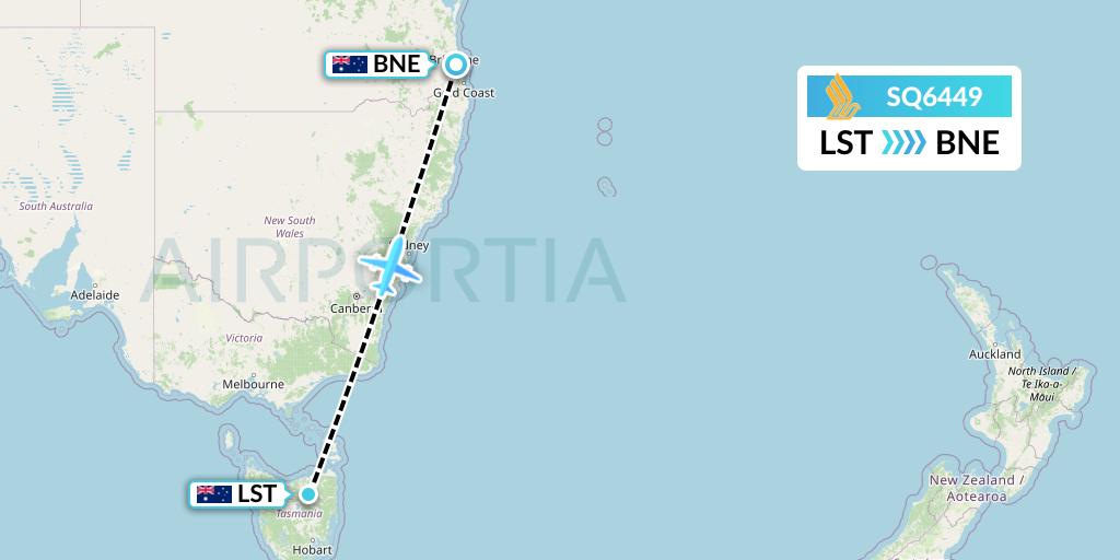 SQ6449 Singapore Airlines Flight Map: Launceston to Brisbane