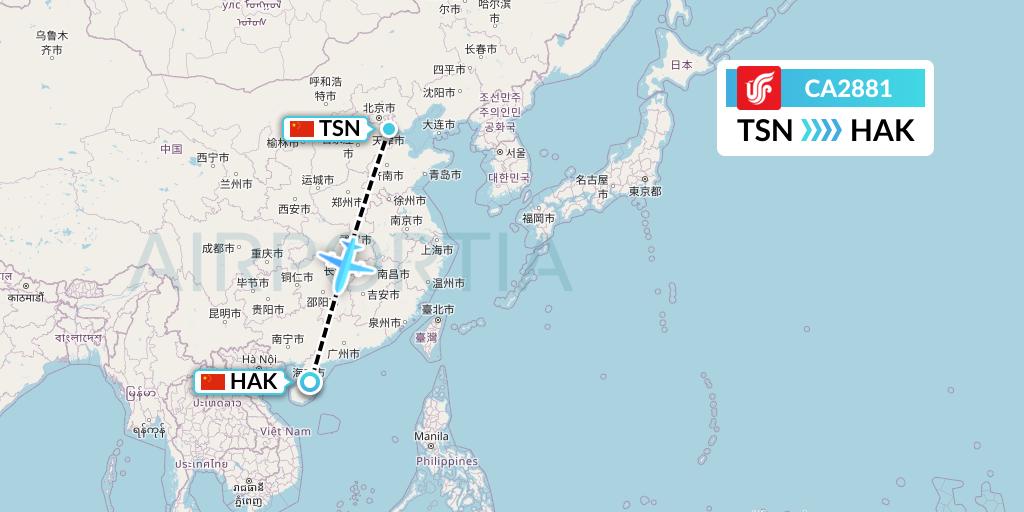CA2881 Air China Flight Map: Tianjin to Haikou