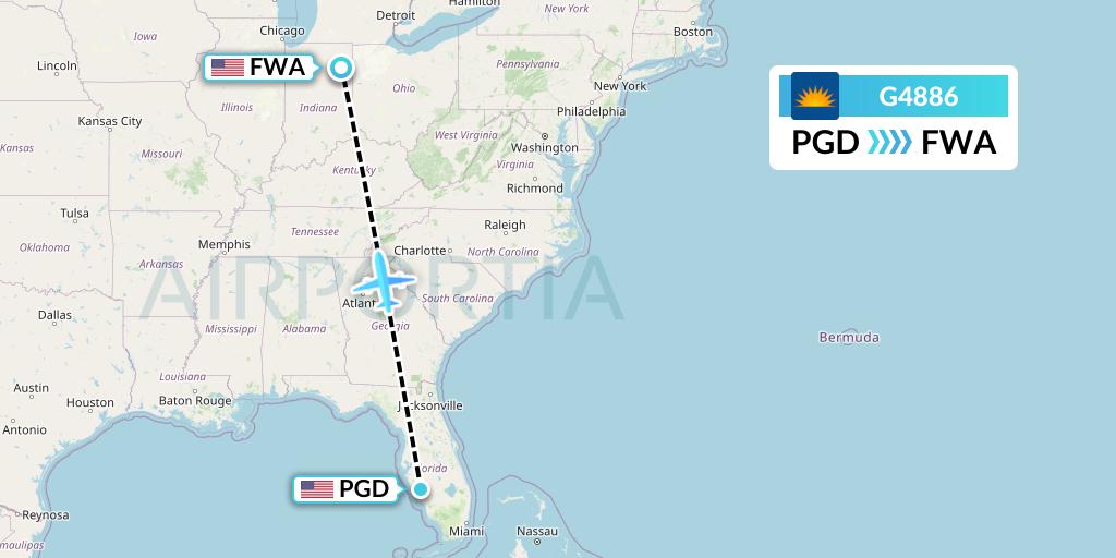 G4886 Allegiant Air Flight Map: Punta Gorda to Fort Wayne