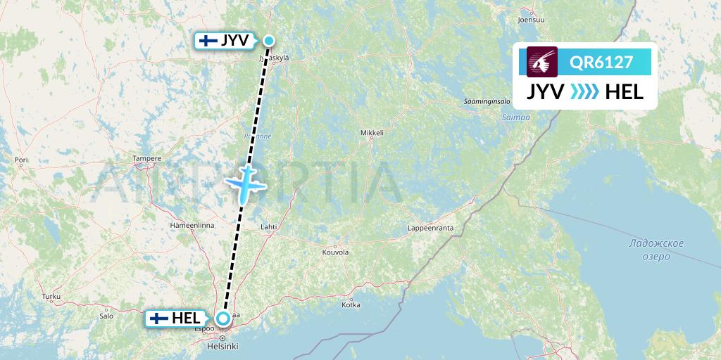 QR6127 Qatar Airways Flight Map: Jyvaskyla to Helsinki