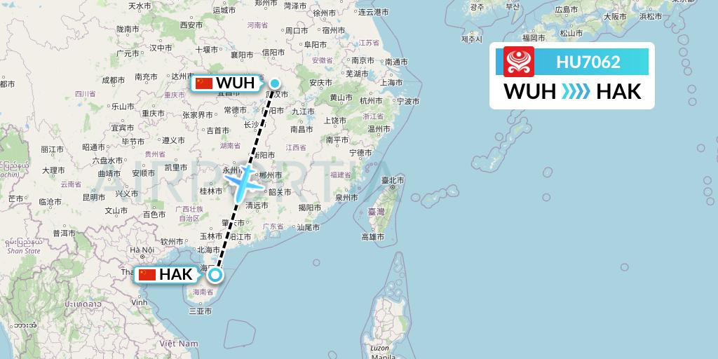 HU7062 Hainan Airlines Flight Map: Wuhan to Haikou