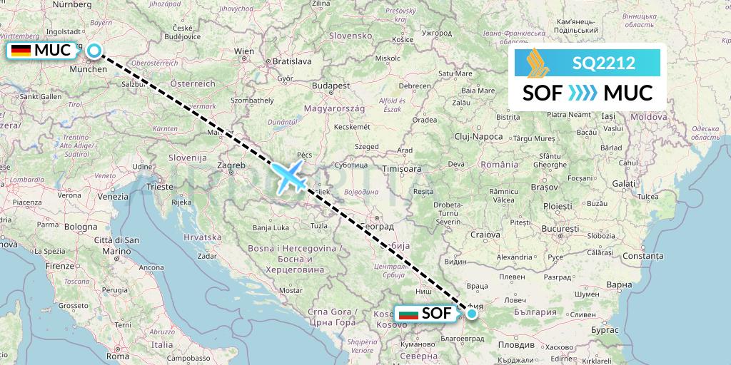 SQ2212 Singapore Airlines Flight Map: Sofia to Munich