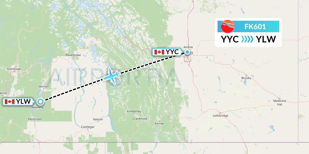 FK601 Kelowna Flightcraft Air Flight Map: Calgary to Kelowna