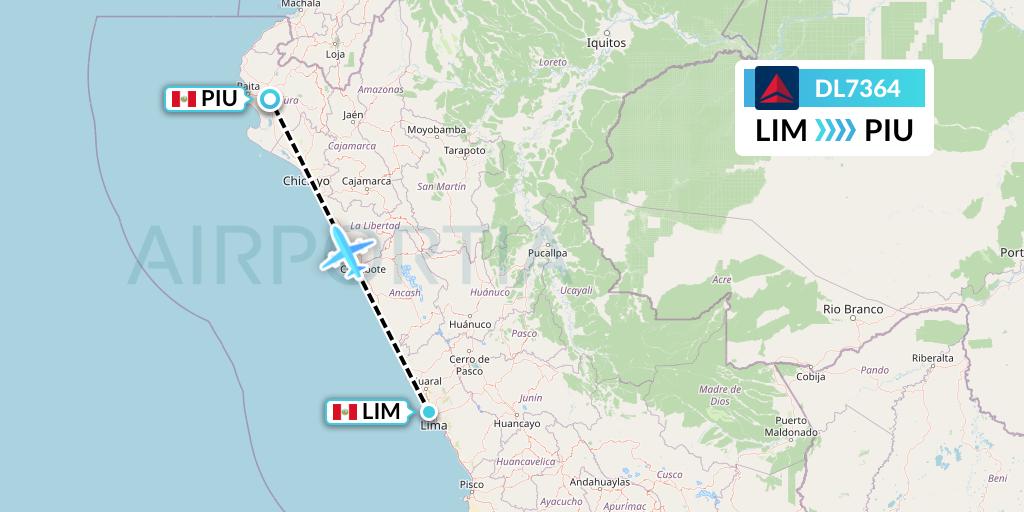 DL7364 Delta Air Lines Flight Map: Lima to Piura